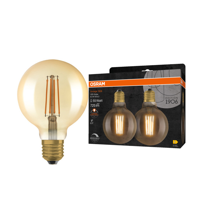 Globlampa Vintage LED Filament 6,5W E27 2-pack Osram